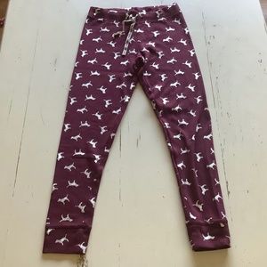 VICTORIA'S SECRET RUBY BURGUNDY SILVER DOG COZY WAFFLE Knit PJ Pants Small